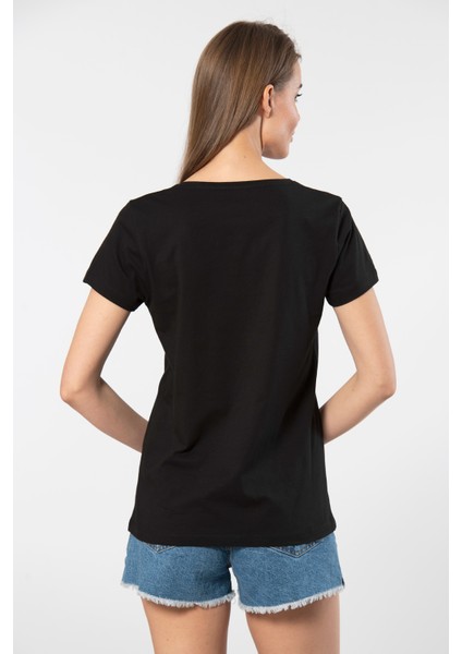 Milano Kısa Kol Derin V Yaka Kadın T-Shirt Siyah modelleri