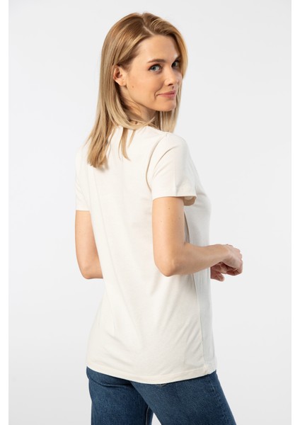 Milano Kısa Kol Derin V Yaka Kadın T-Shirt Krem modelleri