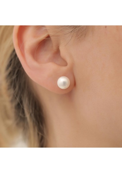 925 Ayar Gümüş Cream Tatlısu Incisi Çivi Küpe-9mm