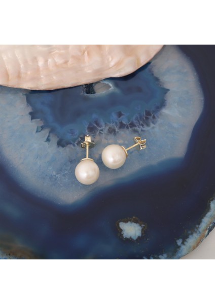 925 Ayar Gümüş Cream Tatlısu Incisi Çivi Küpe-9mm fiyatları