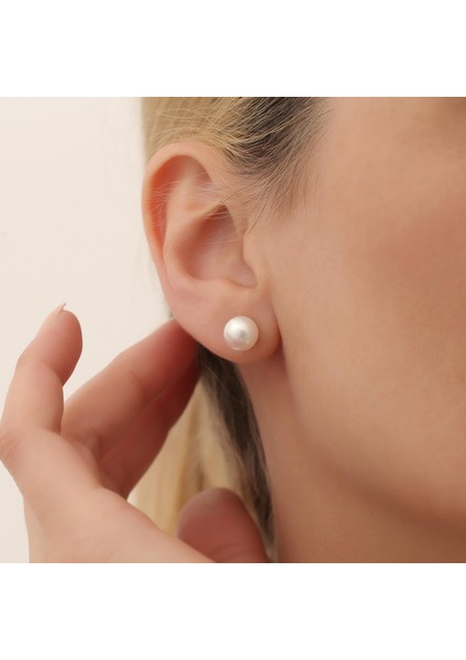 925 Ayar Gümüş Cream Tatlısu Incisi Çivi Küpe-9mm modelleri