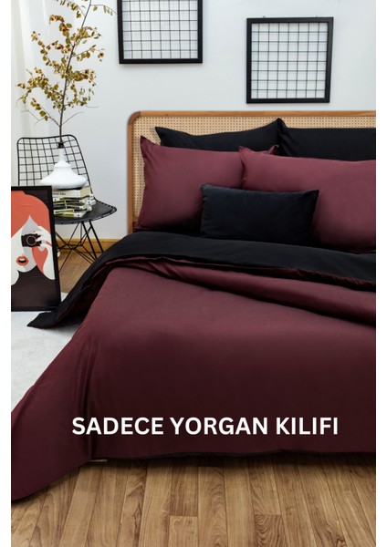 Ely Parker Kolay Ütülenebilir Çift Yönlü Tek Kişilik Yorgan Kılıfı (160X220) Siyah-Bordo