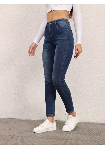 Kadın Yüksek Bel Mom Fit Jean Kot Pantolon