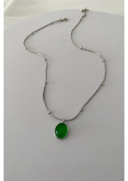 Çelik Topcuk Zincirli Yeşil Taşlı Kolye fiyatları