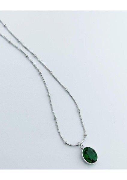 Çelik Topcuk Zincirli Yeşil Taşlı Kolye fırsatları