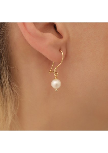 925 Ayar Gümüş Cream Tatlısu Incisi Küpe-8mm
