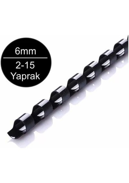 6 mm Siyah Plastik Spiral 2 - 15 Yaprak Kapasiteli 100'lü Kutu