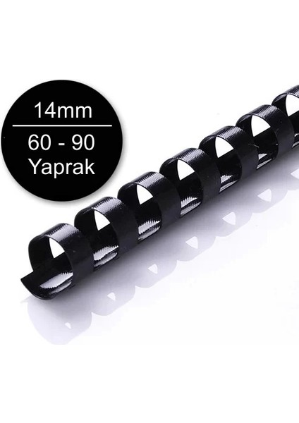 14 mm Plastik Spiral Siyah 60 - 90 Yaprak Kapasiteli 100'lü Kutu