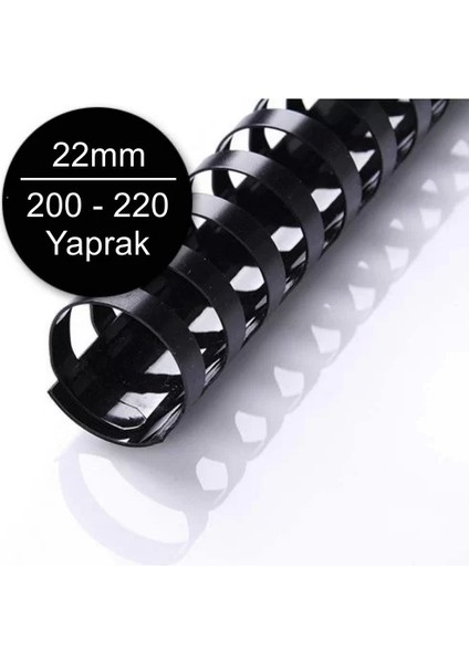 22 mm Plastik Spiral Siyah 200 - 220 Yaprak Kapasiteli 50'li Kutu