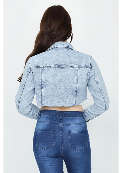 Select Moda Kadın Etek Ucu Püsküllü Crop Denim Ceket