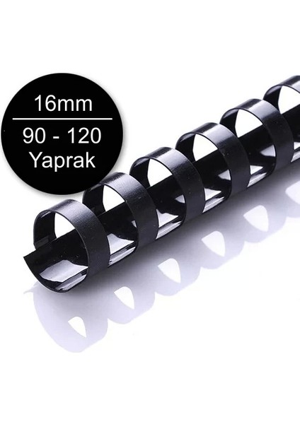 16 mm Plastik Spiral Siyah 90 - 120 Yaprak Kapasiteli 100'lü Kutu