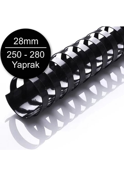 28 mm Plastik Spiral Siyah 250 - 280 Yaprak Kapasiteli 50'li Kutu