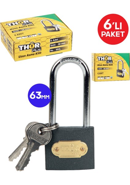 Gri Uzun Asma Kilit Thor No:63 6'lı Paket