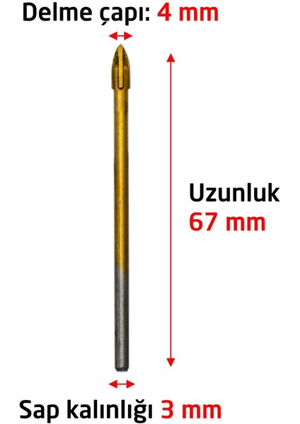 6170 Ok Tipi 4 Elmaslı Cam Fayans Delme Matkap Ucu 4 mm