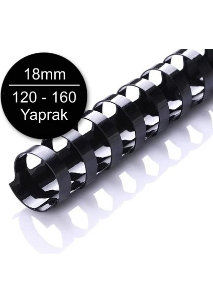 18 mm Plastik Spiral Siyah 120 - 160 Yaprak Kapasiteli 100'lü Kutu