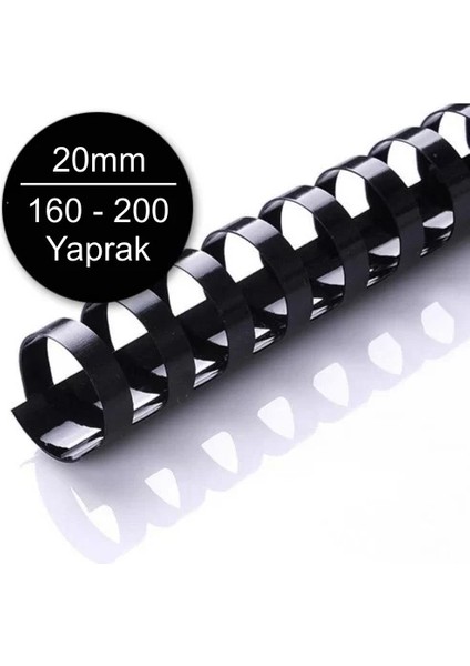 20 mm Plastik Spiral Siyah 160 - 200 Yaprak Kapasiteli 100'lü Kutu