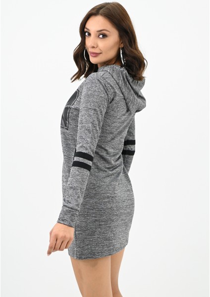 Kadın Kapüşonlu Baskılı Sweat Elbise 7004 modelleri