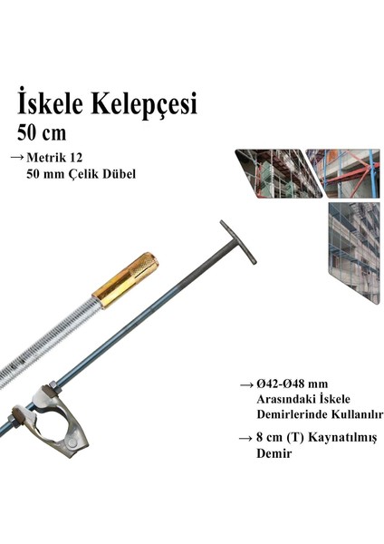 Iskele Kelepçesi Inşaat Bağlantı 4 Parça Set Takım Dübelli 50 Cm