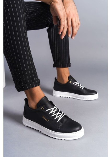 SLW152 Cool Bağcıklı Cilt Erkek Günlük Spor Klasik Ayakkabı Bt Siyah