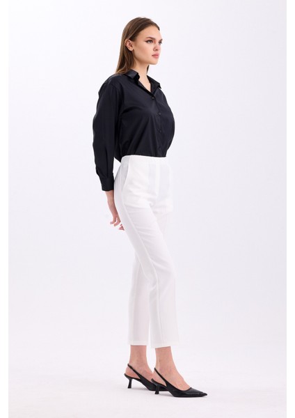 Arkadan Lastikli Yüksek Bel Bilek Boy Kadın Rahat Kumaş Pantolon 2344 modelleri