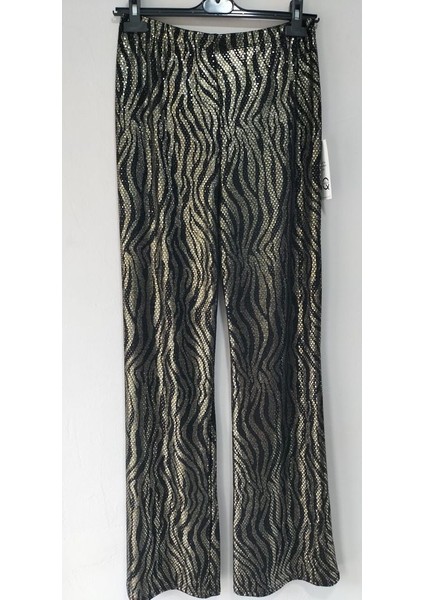 Kadın Parlak Altın Desenli Yüksek Bel Flare Pantolon fiyatları