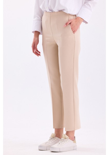 Arkadan Lastikli Yüksek Bel Bilek Boy Kadın Rahat Kumaş Pantolon 2344 modelleri