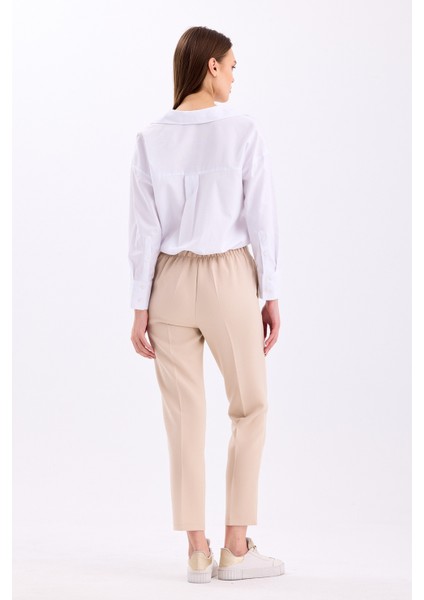 Arkadan Lastikli Yüksek Bel Bilek Boy Kadın Rahat Kumaş Pantolon 2344 fırsatları