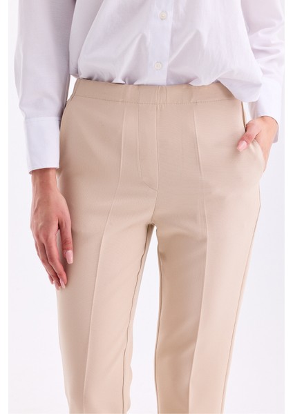 Arkadan Lastikli Yüksek Bel Bilek Boy Kadın Rahat Kumaş Pantolon 2344 indirimleri