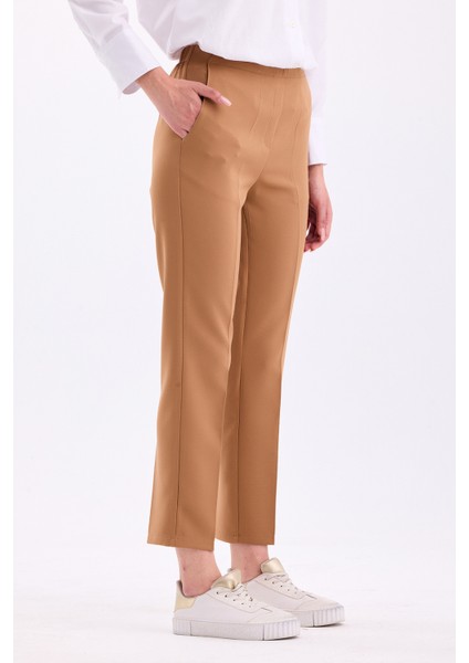 Arkadan Lastikli Yüksek Bel Bilek Boy Kadın Rahat Kumaş Pantolon 2344 modelleri