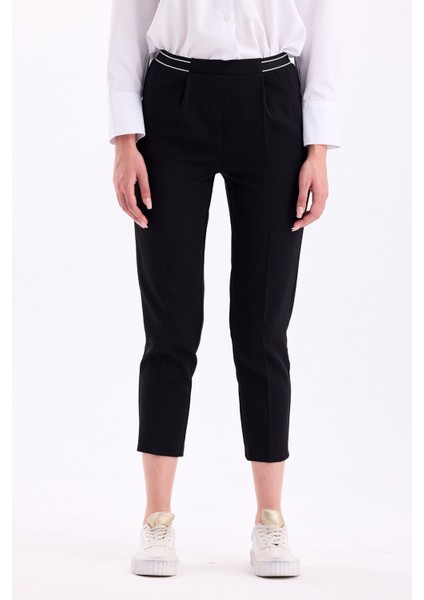 Bel Detaylı Lastikli Yüksek Bel Dar Paça Bilek Boy Kadın Kumaş Pantolon 3333 indirimleri