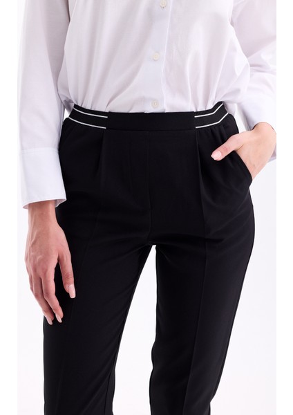 Bel Detaylı Lastikli Yüksek Bel Dar Paça Bilek Boy Kadın Kumaş Pantolon 3333 modelleri