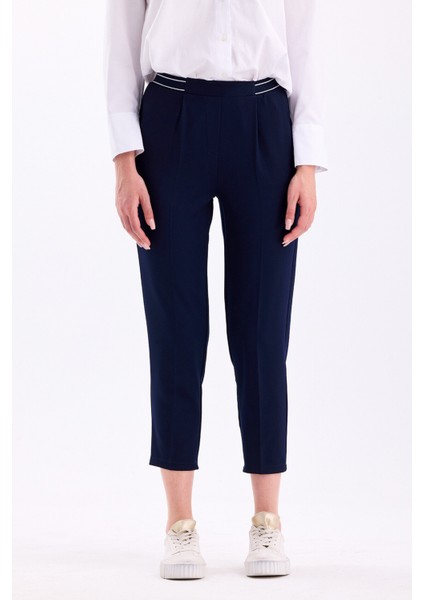 Bel Detaylı Lastikli Yüksek Bel Dar Paça Bilek Boy Kadın Kumaş Pantolon 3333