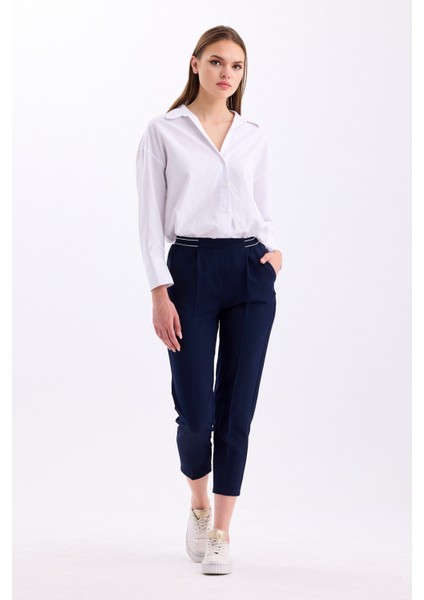 Bel Detaylı Lastikli Yüksek Bel Dar Paça Bilek Boy Kadın Kumaş Pantolon 3333 fiyatları