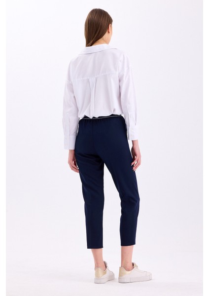 Bel Detaylı Lastikli Yüksek Bel Dar Paça Bilek Boy Kadın Kumaş Pantolon 3333 fırsatları