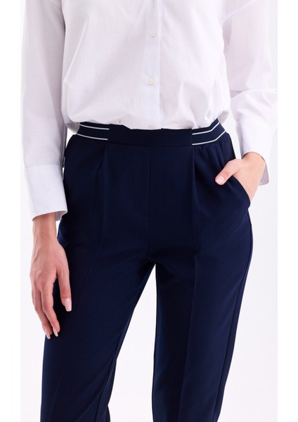 Bel Detaylı Lastikli Yüksek Bel Dar Paça Bilek Boy Kadın Kumaş Pantolon 3333 indirimleri