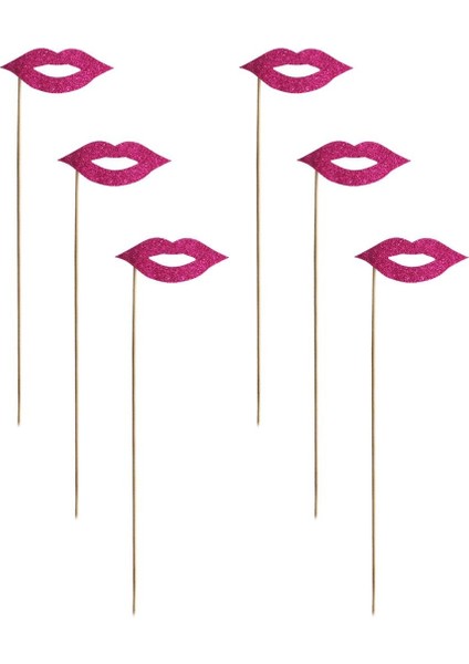 Dudak Şeklinde Çubuklu Parti Aksesuarı Simli Fuşya 6'lı fiyatları