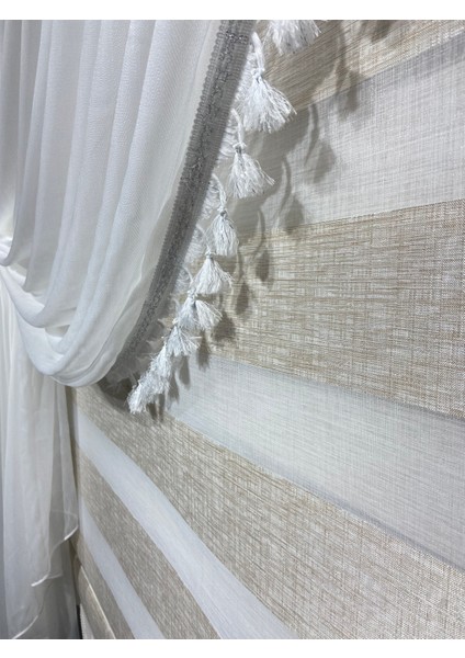 Moda Inci Perde Tek Toplama Kazayağı Model Püsküllü Kruvaze Tül Perde modelleri