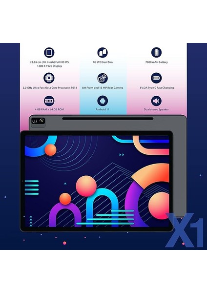 X1 Tab Fhd IPS Ekran Octa Core 10.1 Inch With Wi-Fi+4g Tablet (4GB+64GB, Space Grey)