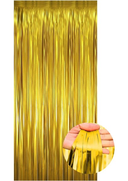 Metalize Parti Perdesi Kapı ve Fon Perdesi Gold 90X240