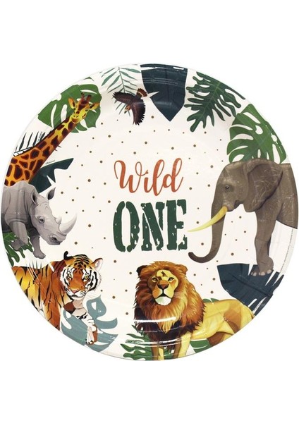 Safari Temalı Tabak Wild One Yazılı 1 Yaş Doğum Günü Parti Tabağı