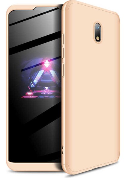 - Xiaomi Redmi 8A - Kılıf Parmak izi Yapmayan 3 Parça Ays Kapak - Gold - T11030