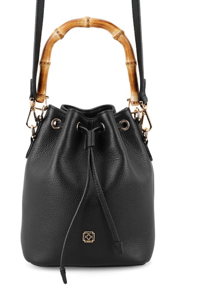 Lexy Siyah Kadın Bambu Askılı Deri Omuz Çantası