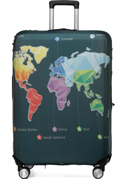 Valız Kılıf Worldmap 4fx Siyah Unisex Valiz Kılıfı