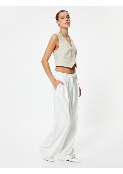 Keten Yelek Crop Slim Fit V Yaka Astarlı