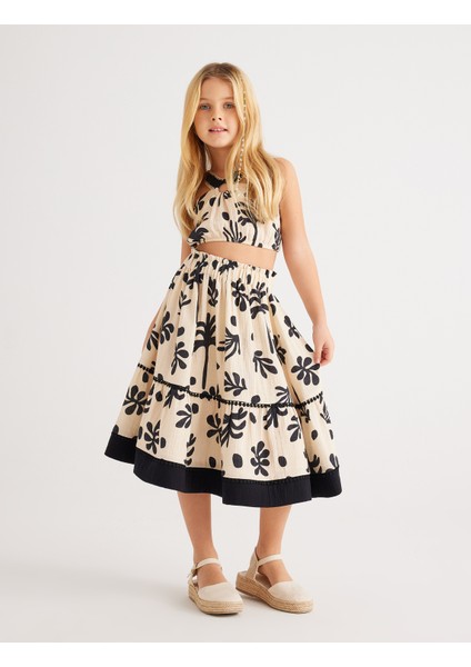 Etek Katlı Baskı Detaylı Ponpon Şeritli modelleri