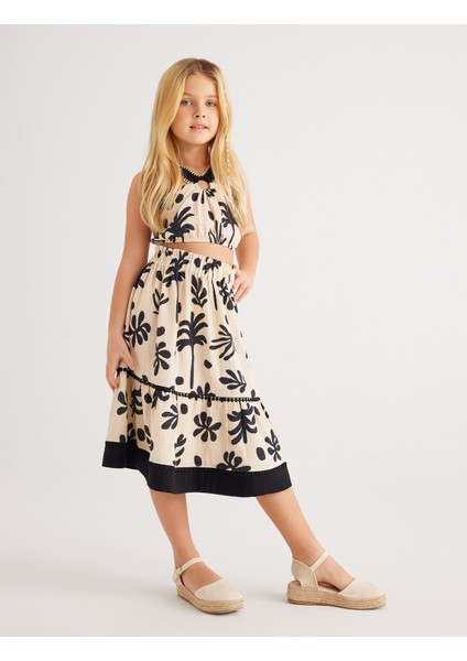 Etek Katlı Baskı Detaylı Ponpon Şeritli fırsatları