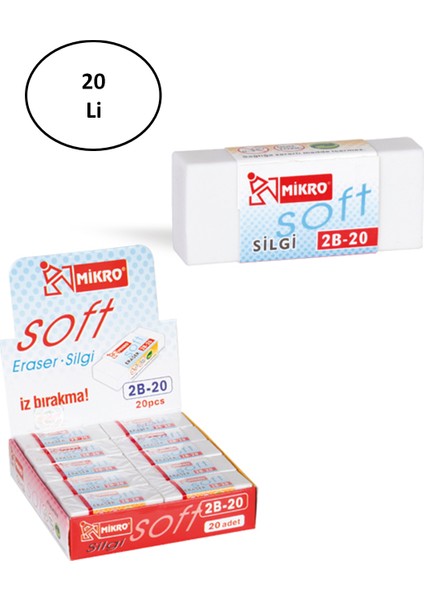 2b-20 Beyaz Nano Silgi 20'li