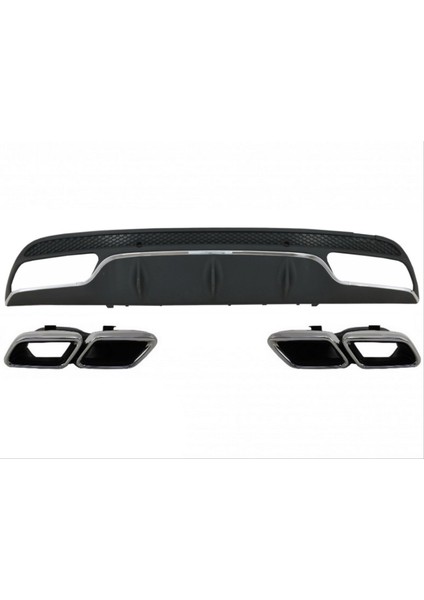 Mercedes Uyumlu W205 C Serisi Gümüş (Silver) Difüzör ve Egzoz Seti (Amg Sedan - Krom Trim)