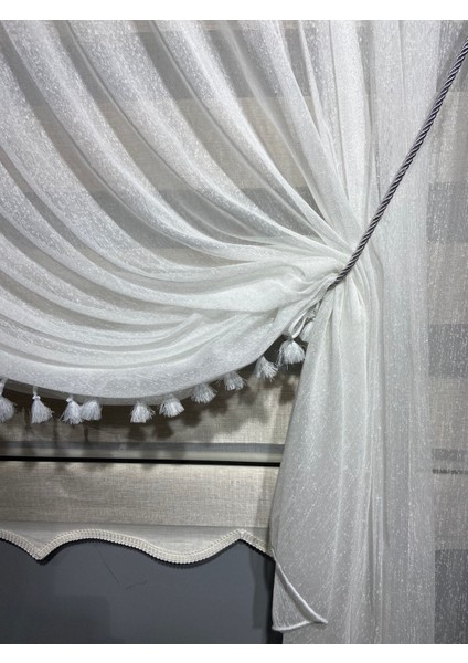 Moda Inci Perde Şantuk Keten Tek Toplama Püsküllü Kruvaze Tülperde modelleri