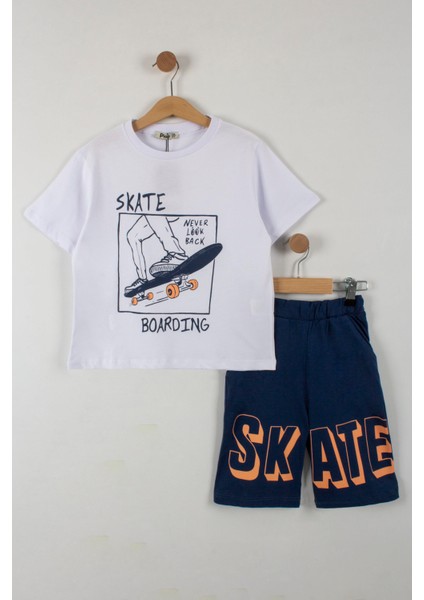 Erkek Çocuk Skate Yazılı Şortlu Takım
